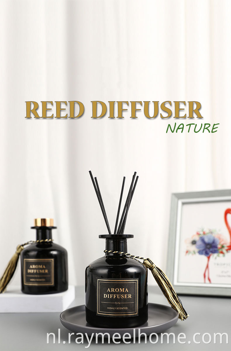 220 ml grote stock top decoratie thuislucht geur zwarte fles riet diffuser
